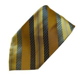 Vtg Wembley Men's Tie Necktie Wide Wemlon Polyester Yellow Blue Brown Striped